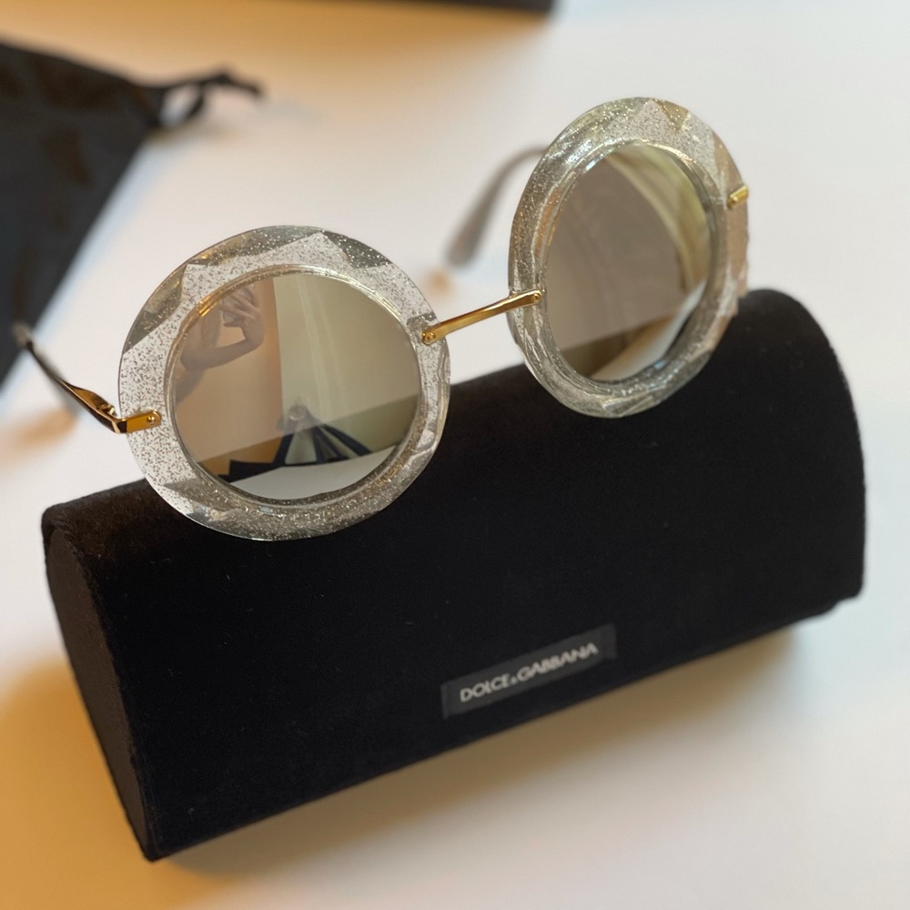 # Dolce and Gabbana Round Frame Glitter Acetate Sunglasses In Silver New - Picture 4 of 16